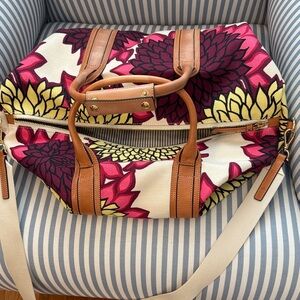 Draper James Canvas Travel Bag with Tan Straps